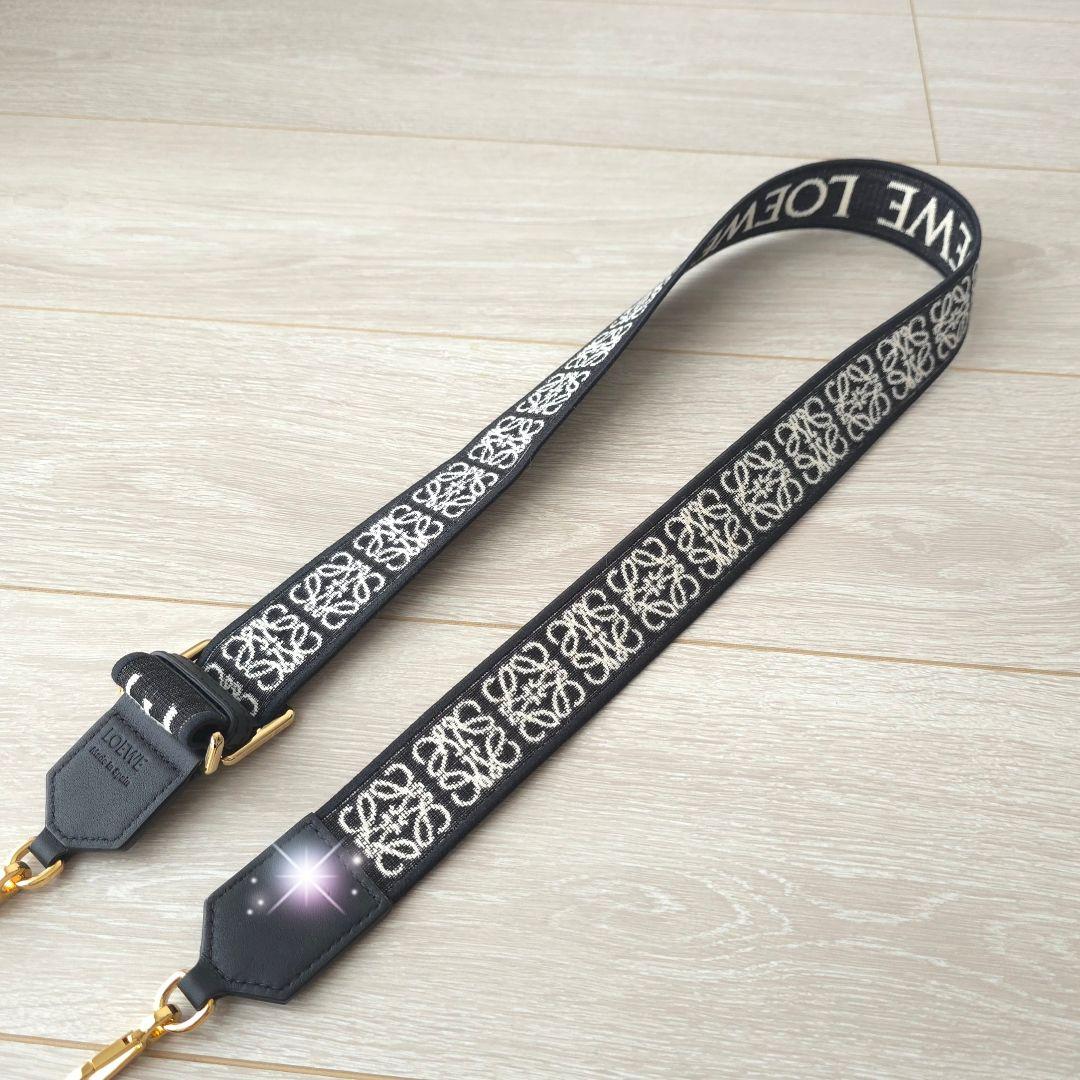 極美品【ロエベ】アナグラム ストラップ ジャカード&カーフ ブラック