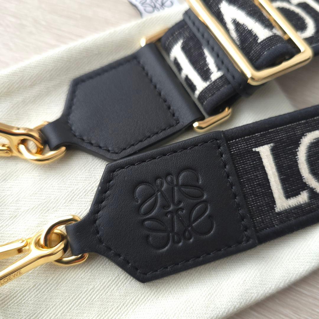 極美品【ロエベ】アナグラム ストラップ ジャカード&カーフ ブラック