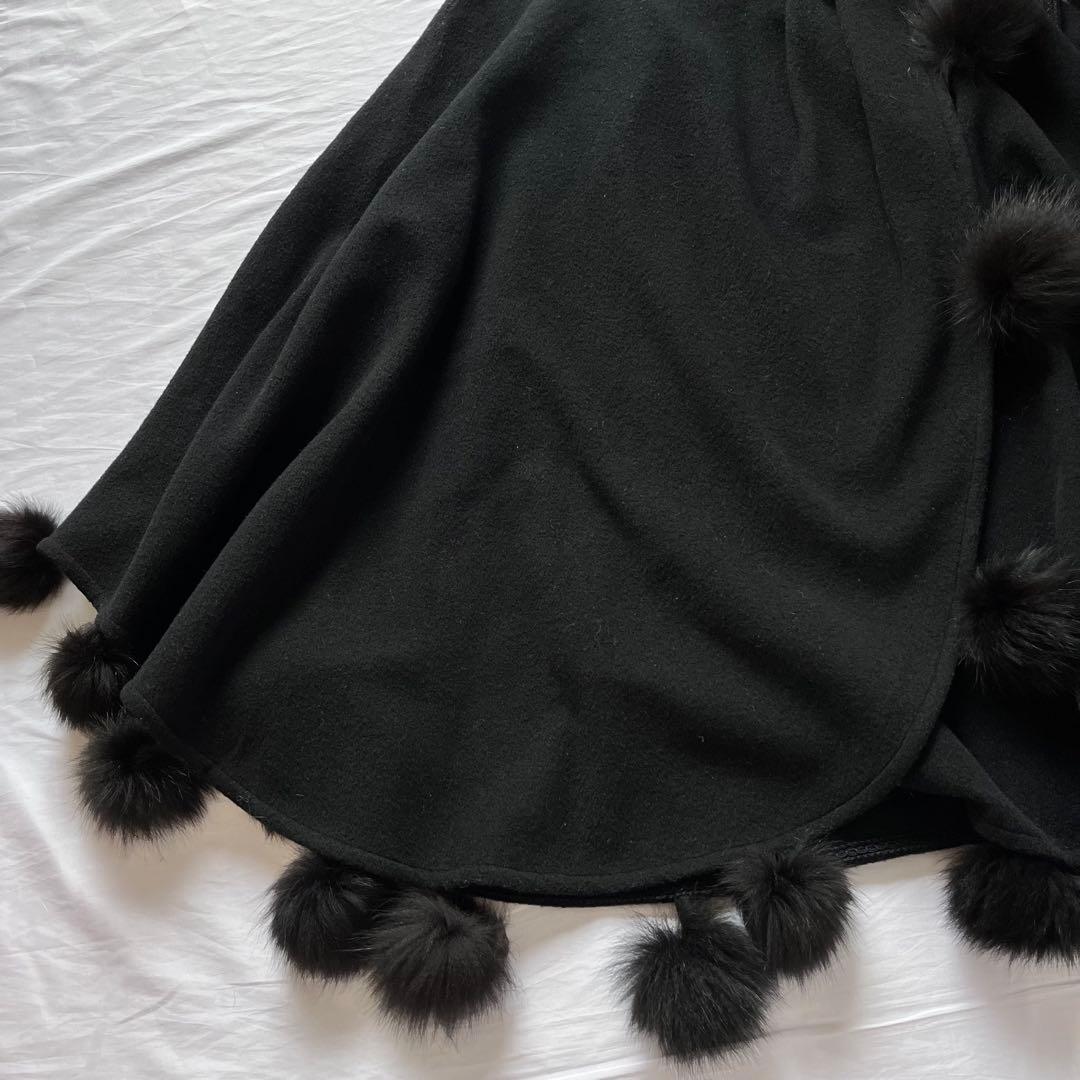 FOURCARD カシミヤ フォックス アシンメトリー ポンチョコート 黒