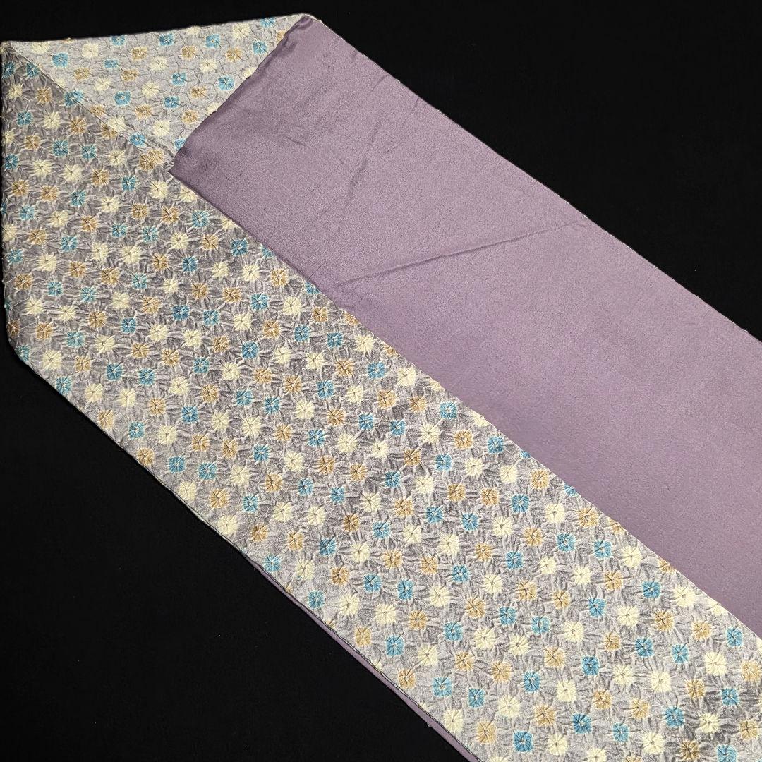 着物と帯京月花 m3805 □灰色がかった紫地に総絞り正絹名古屋帯/九寸