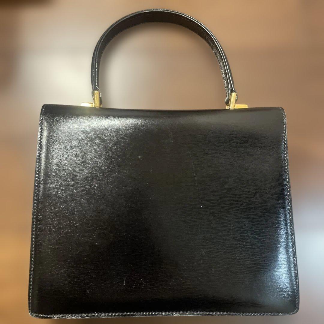 OLD GUCCI 黒レザー ハンドバッグ 赤い裏地