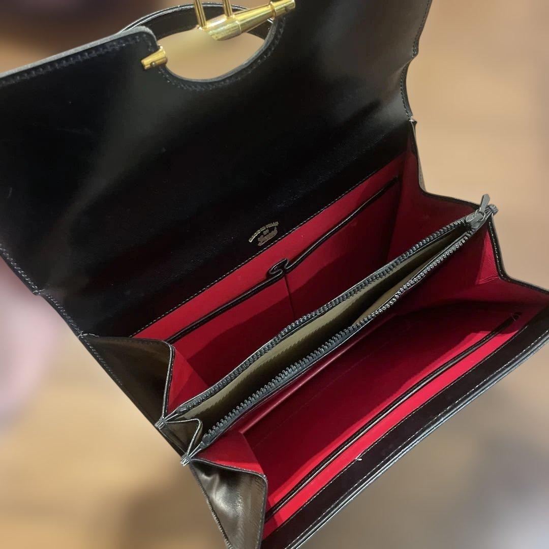 OLD GUCCI 黒レザー ハンドバッグ 赤い裏地