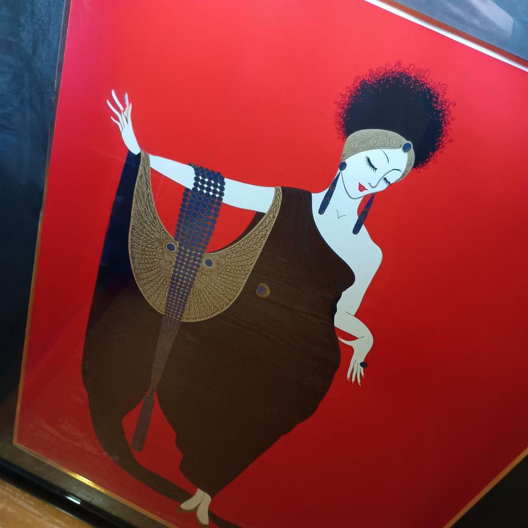 エルテ Erte 魅力 アールデコ調 額装品 アフロ 美人画 黒 赤 大判