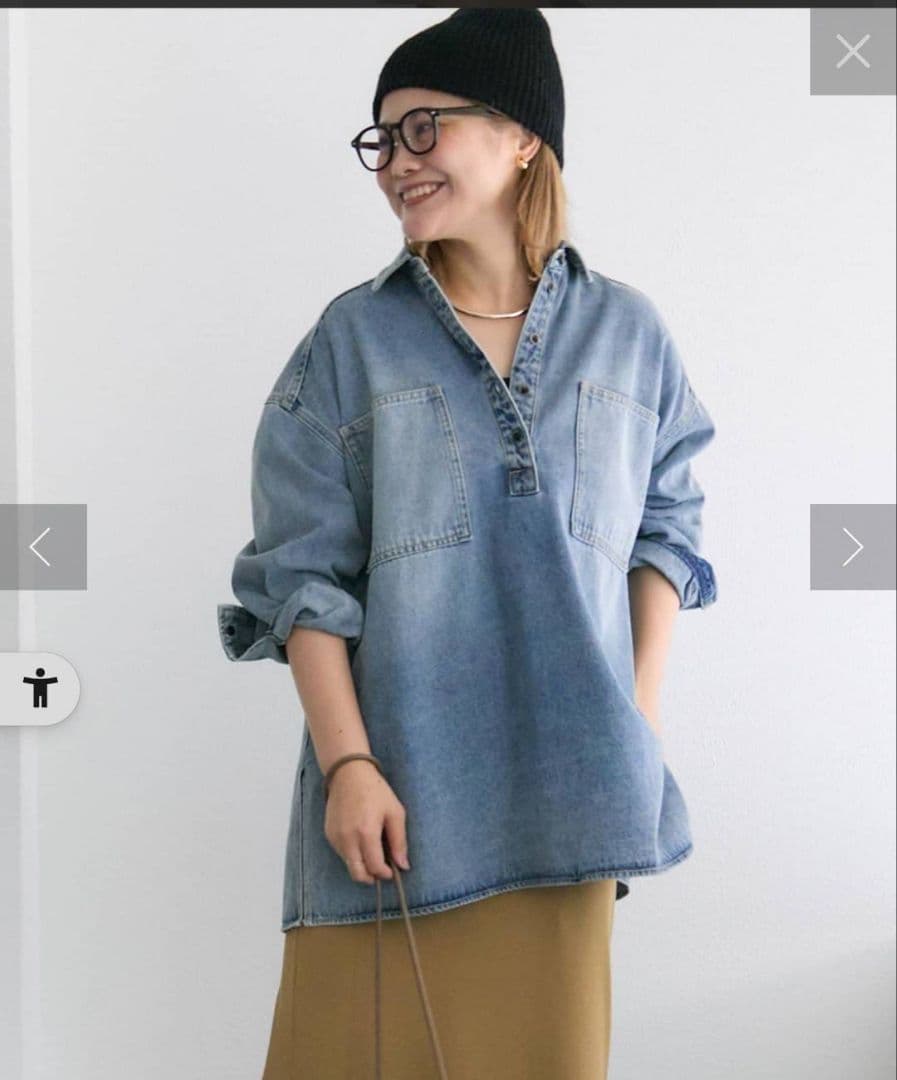 期間限定価格　ヴィンテージライクデニムチュニックシャツ　　ブルー　ピュアルセシン noricorico102企画】ヴィンテージライクデニムチュニックシャツ | PUAL