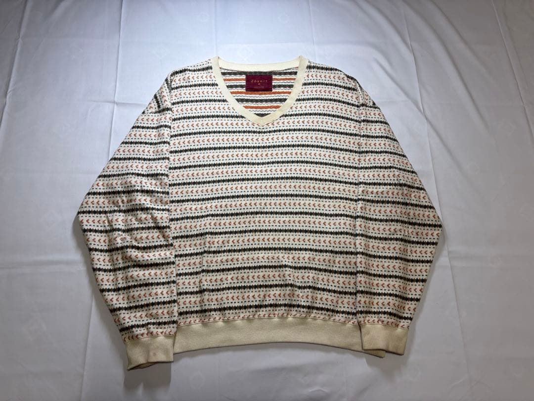 dezert 田口ギャルソン総柄ニット セーター フェアアイル調 80s 古着 80s 英国製 St.Michael フェアアイル ボーダー アルパカ ウール