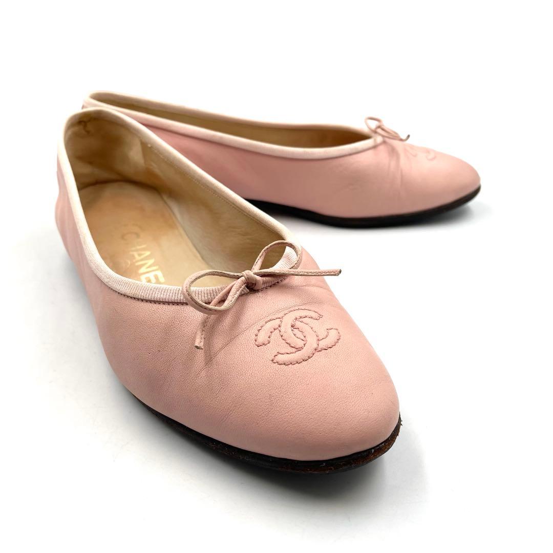 《超美品》CHANEL シャネル ココマーク フラットパンプス バレエ リボン
