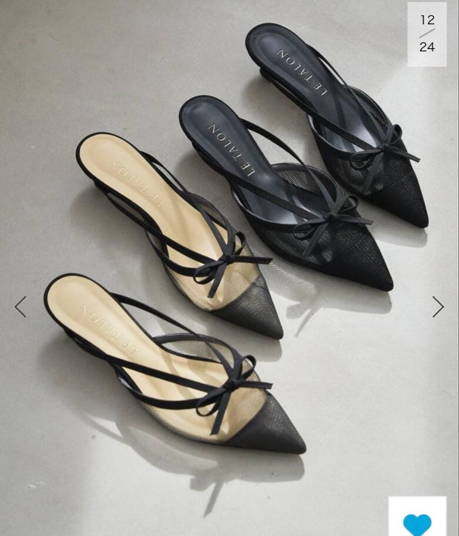 美品★LE TALON 3.5cm シアーリボンミュール Lサイズ