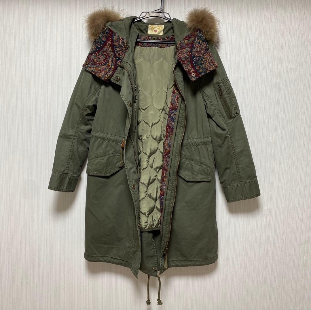 新品 ファー付きオリーブモッズコート - メルカリ