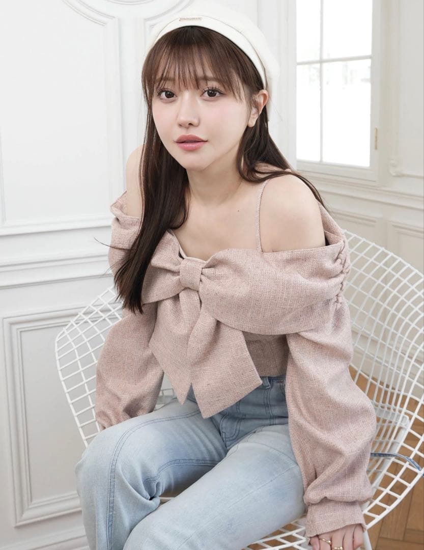 LIP SERVICE　リボンオフショルロングスリーブトップス　ピンク LI2530EW013024_fw_thumbM.jpg