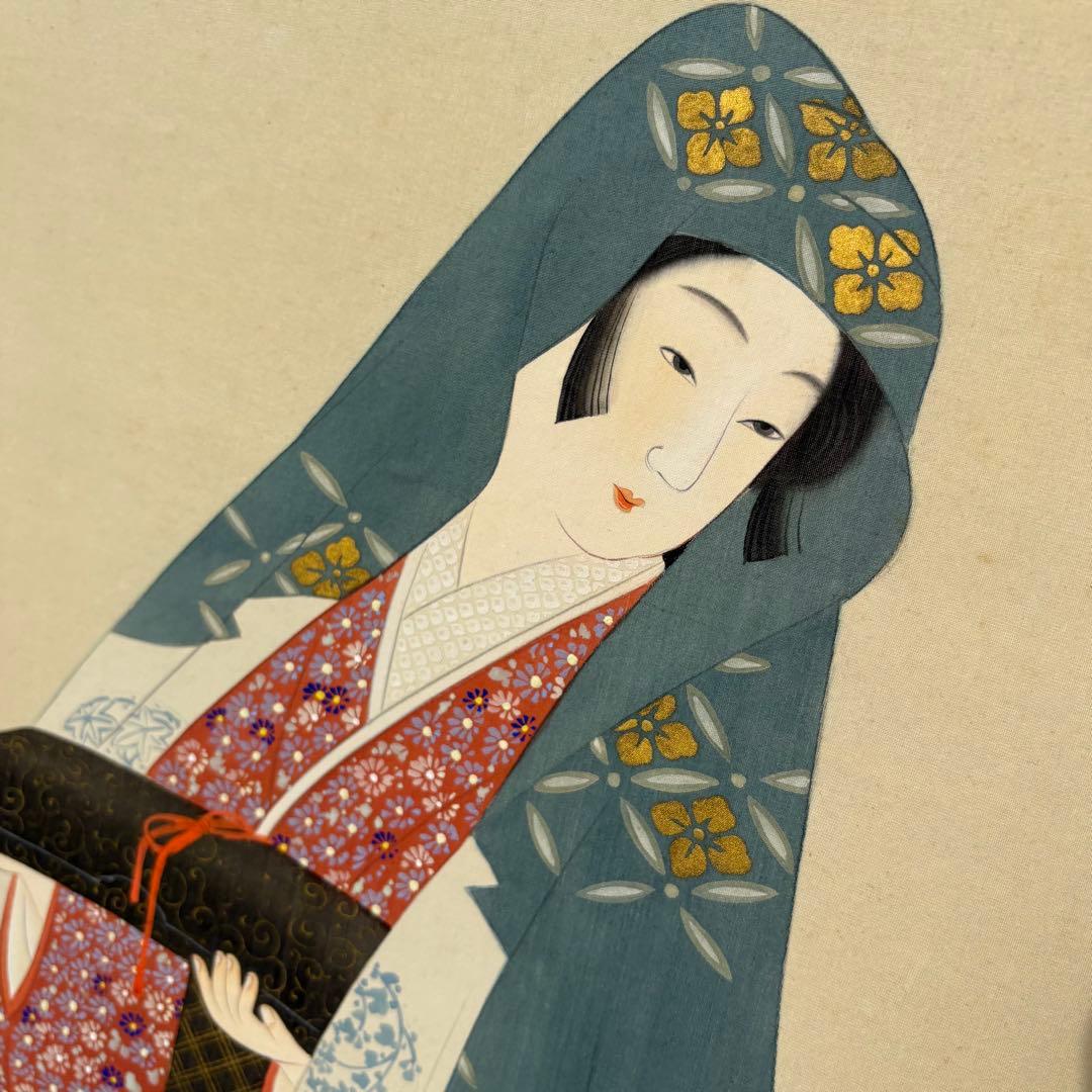 昭和レトロ 日本画 美人画 二曲屏風 白洋 落款あり 衝立 日本画家 白洋