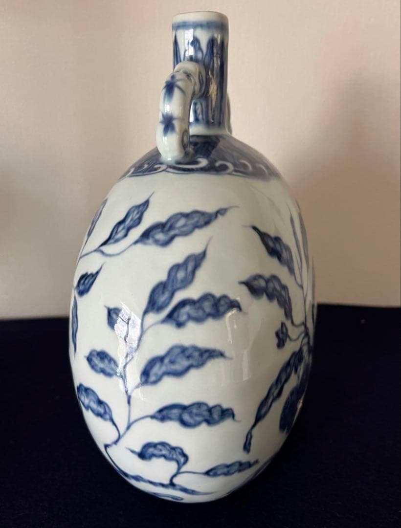 中国古美術 青花れい枝文双耳扁壺 大明永楽時代 - メルカリ