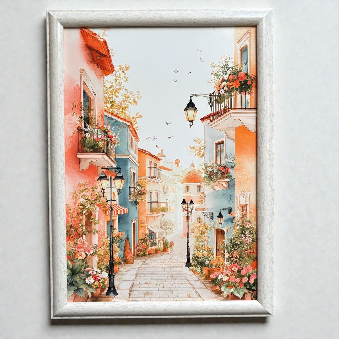 額装 風景画 水彩画風 A4 ヨーロッパ 街並み インテリア おしゃれ 癒し
