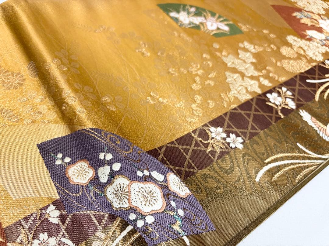 A 鳳凰に花々模様 金糸 正絹 六通 袋帯 フォーマル O44 - メルカリ