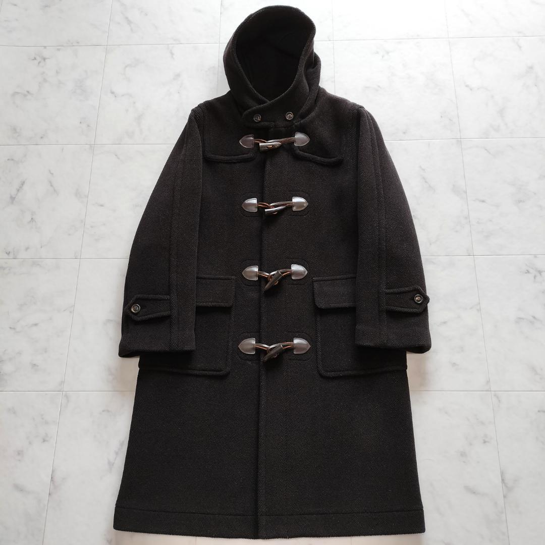 希少 moorbrook生地 ウールヘリンボーンダッフルコート ダークブラウン