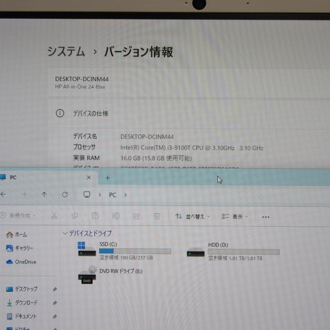 高性能9世代Corei3/メ16G/SSD+HDD/グラボ/カメラ/無線/タッチ