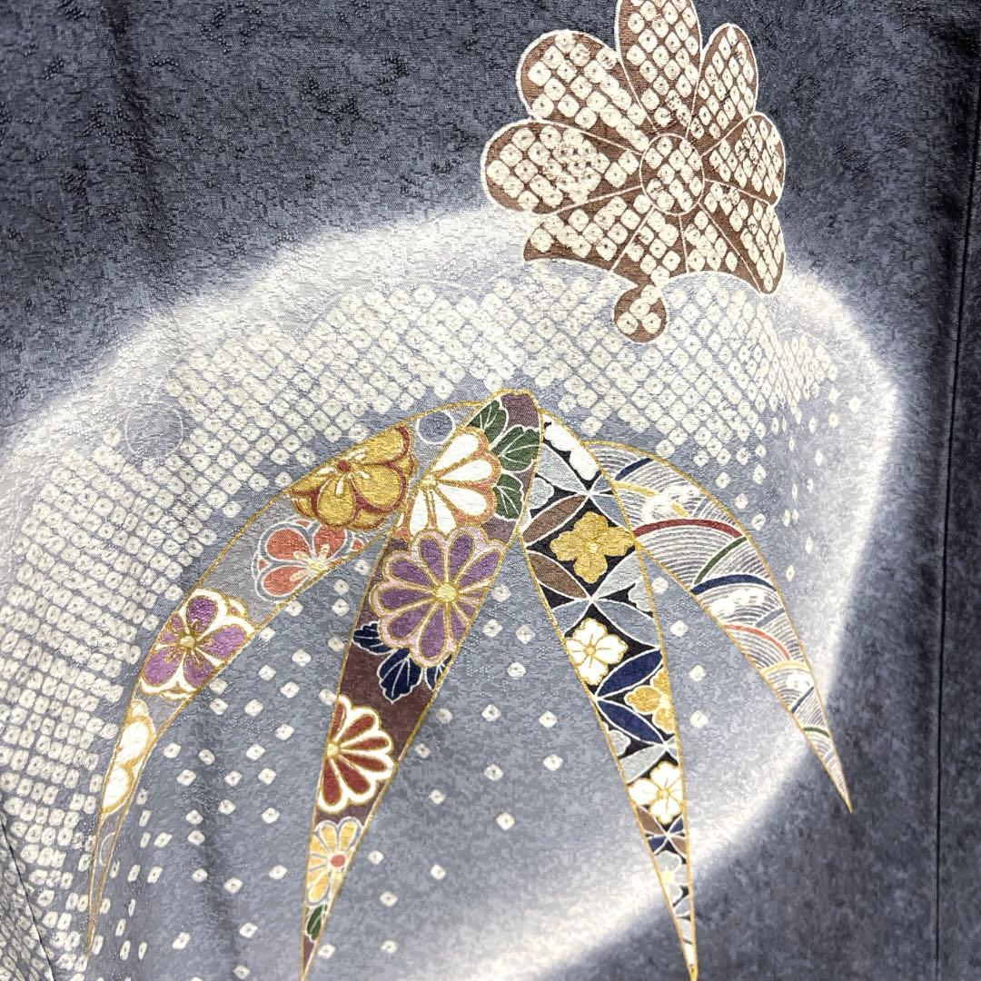 訪問着 雪輪紋 竹 菊花 ぼかし染め 金彩 鹿の子 紋無し 着物 093a d