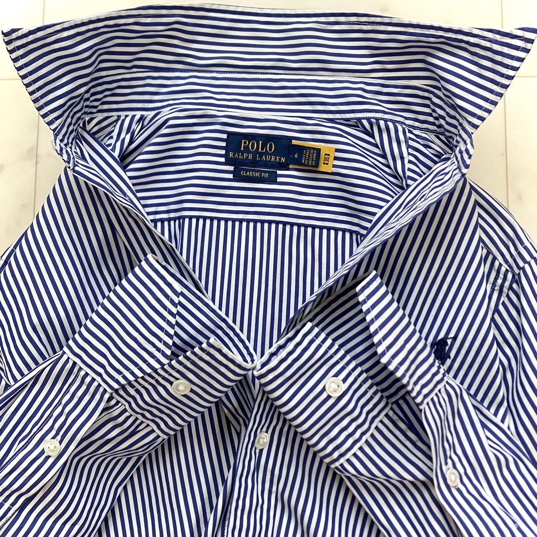 極美品 ポロラルフローレン ストライプシャツ ホース刺繍 QR ブルー