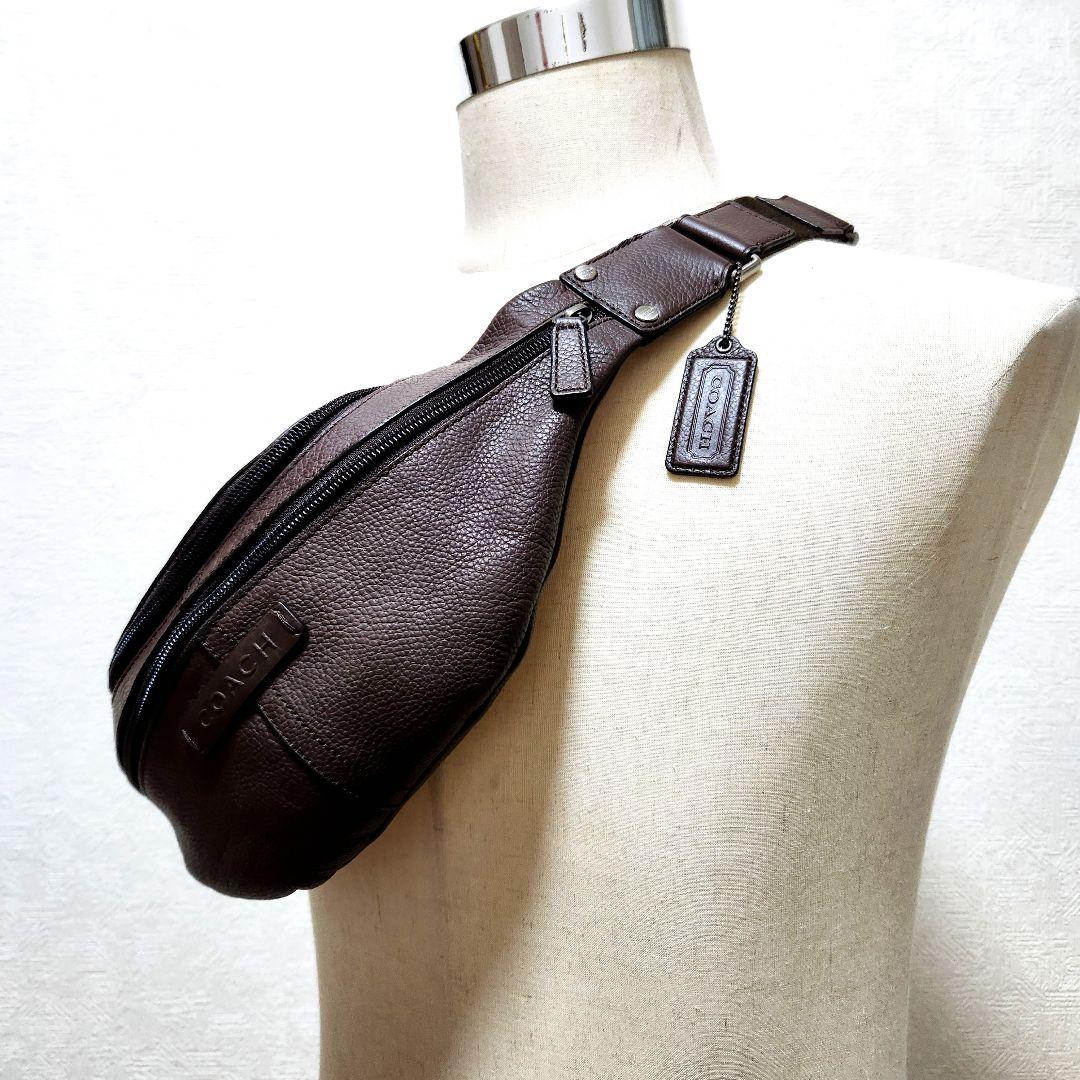 美品 コーチ 本革 ボディバッグ ブラウン F77233 シボ革 男女兼用