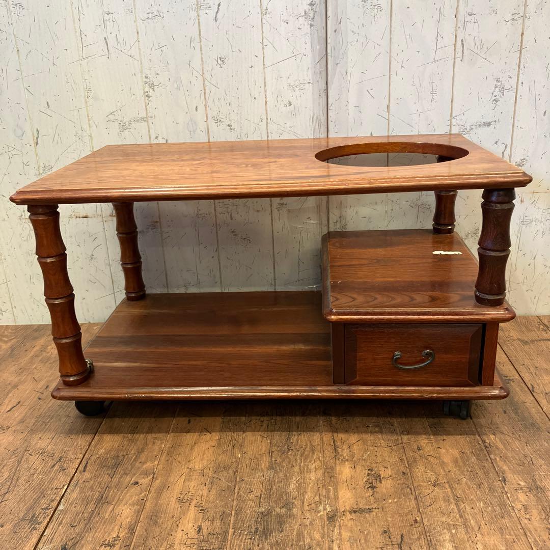 昭和レトロ 木製 小物収納 引き出し付 キャスター付き お座敷ワゴン