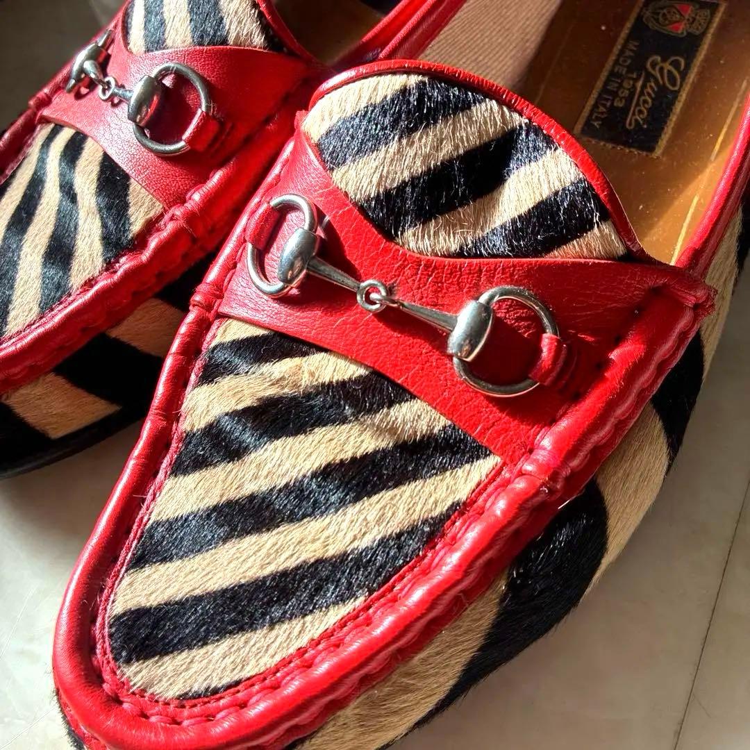 最終価格// GUCCI ハラコ ホースビットローファー 38 ゼブラ柄 正規品