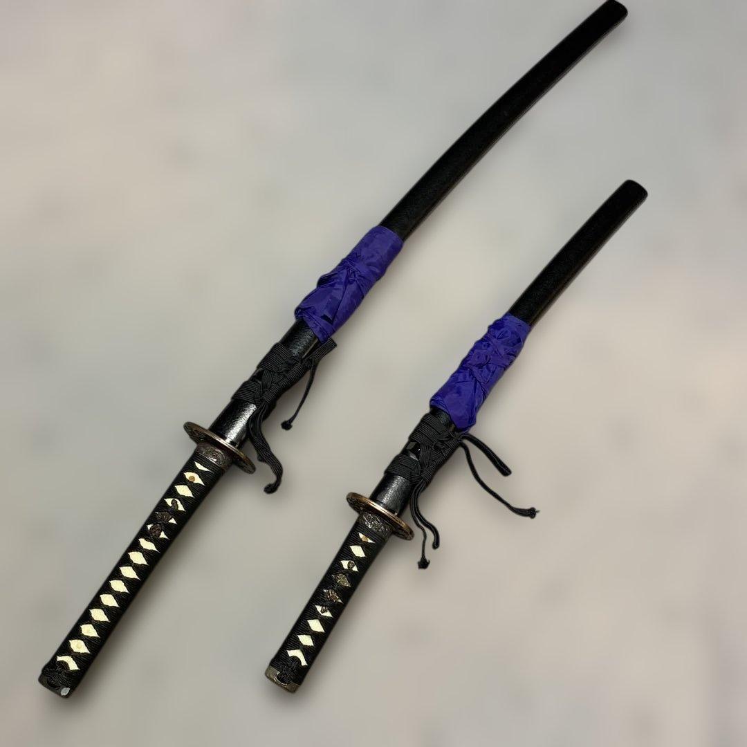 上級模造刀大小2本(刀袋付) 最高 黒柄 竹笹小判鍔