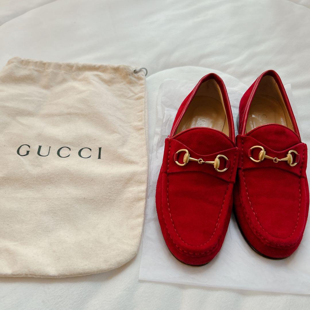GUCCI グッチ ホースビット ビットローファー スエード 赤 - メルカリ