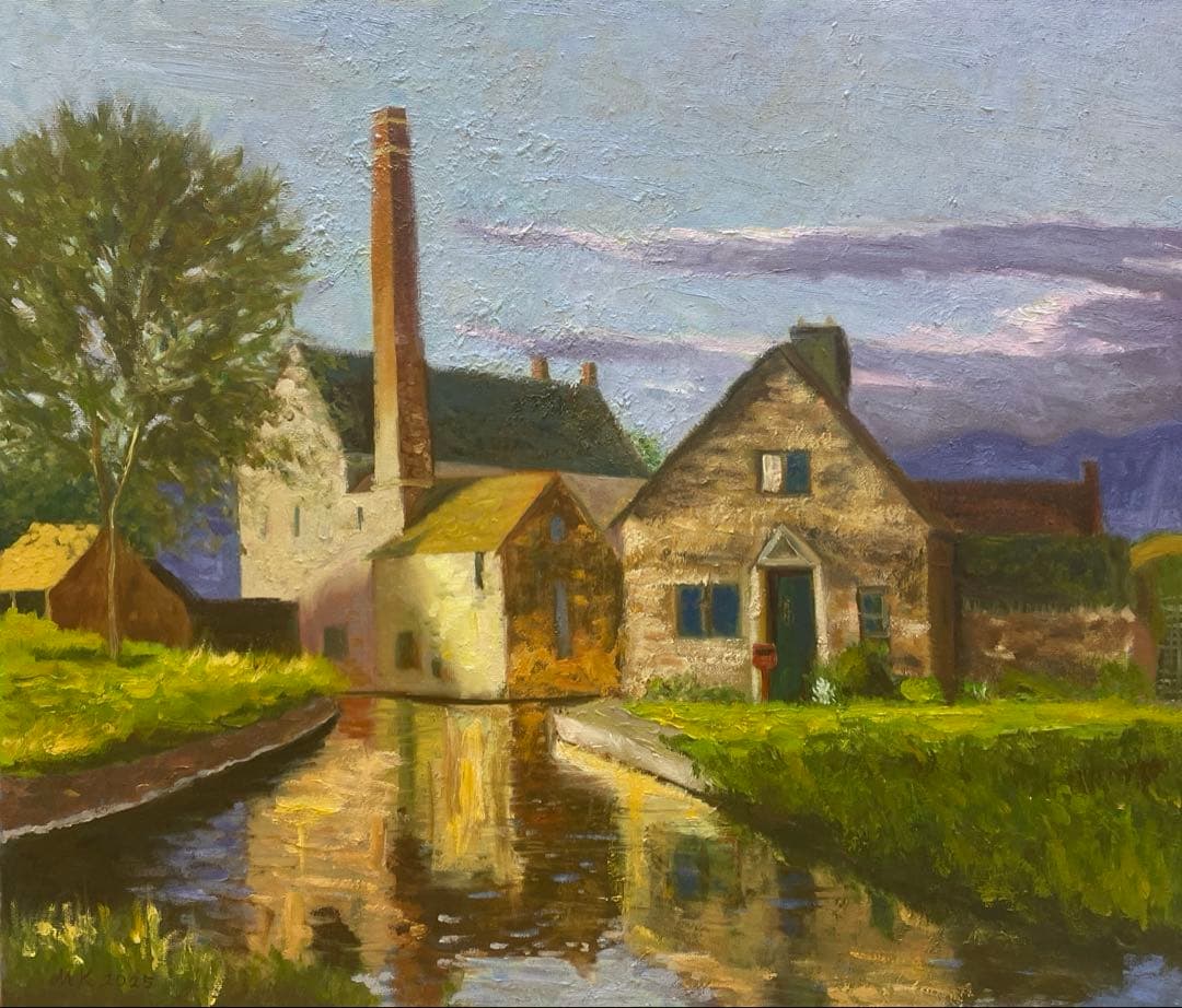 イギリスの田舎街 F10 風景画 油彩画 oil painting art イギリスの田舎の村の絵画 水彩画 ウォールアート デジタル