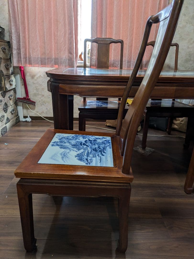 沖縄・離島除く】有田焼、ダイニングテーブルセット、『染付山水絵陶板