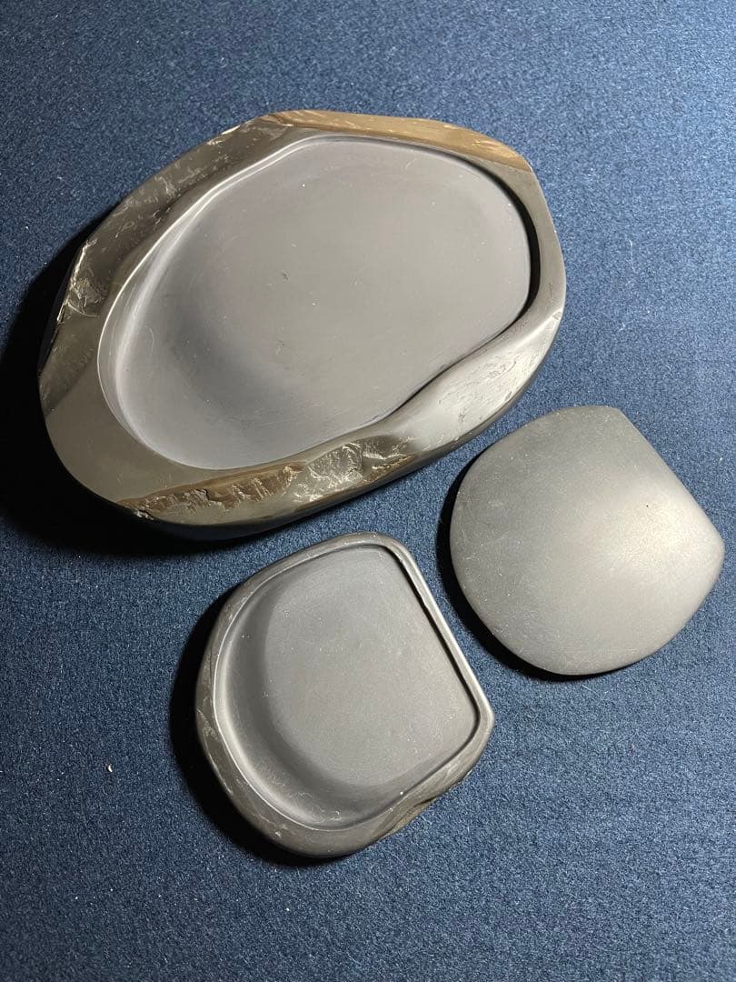 墨研】土佐硯◇三原硯 秀水作「天成硯」二面組◇使用品◇書道具 古玩