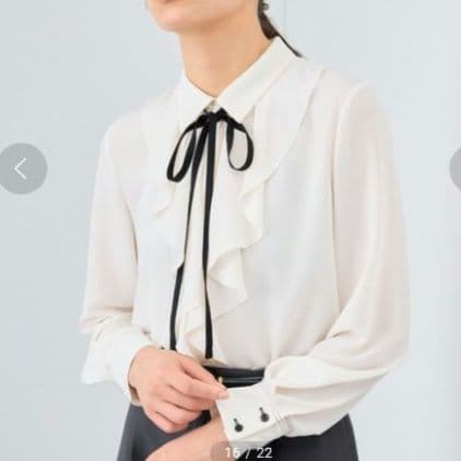 ANAYI アナイ ボウタイ 紐リボン フリルブラウス 長袖 ジョーゼット 白