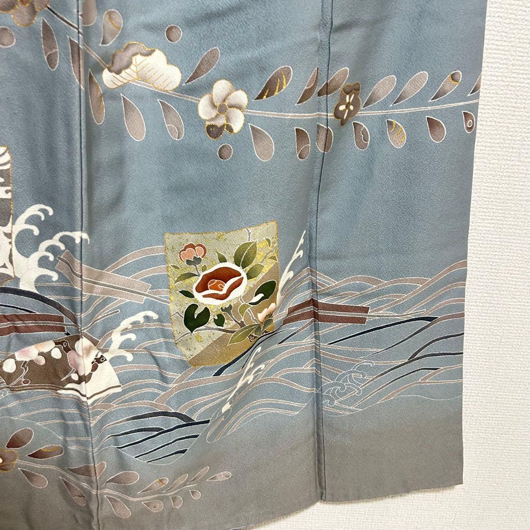 大胆な本金 手描き友禅 刺繍 訪問着 鶴に花柄 着物スキ倶楽部 798