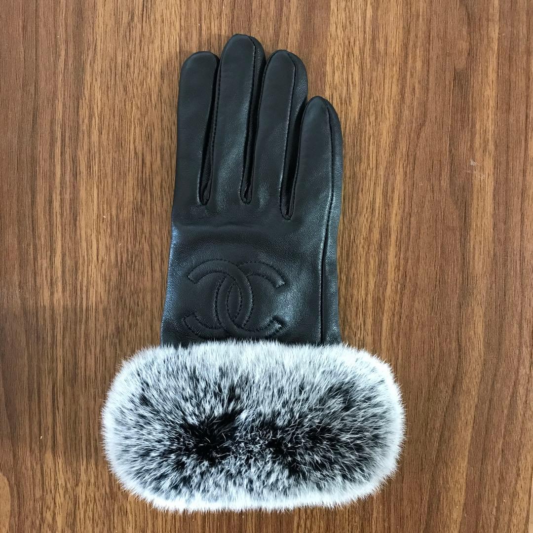 CHANEL ブラック レザー ファー手袋 右のみ - メルカリ