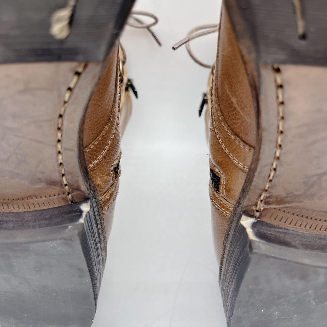 フープディドゥ ストレートチップ サイドジップ レースアップブーツ 茶