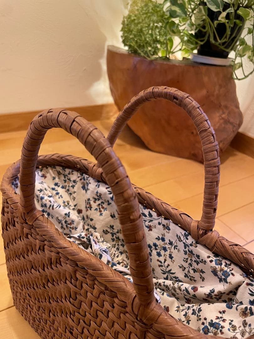 国産 信州山葡萄籠バッグ 内布付き 網代編み 保護猫支援