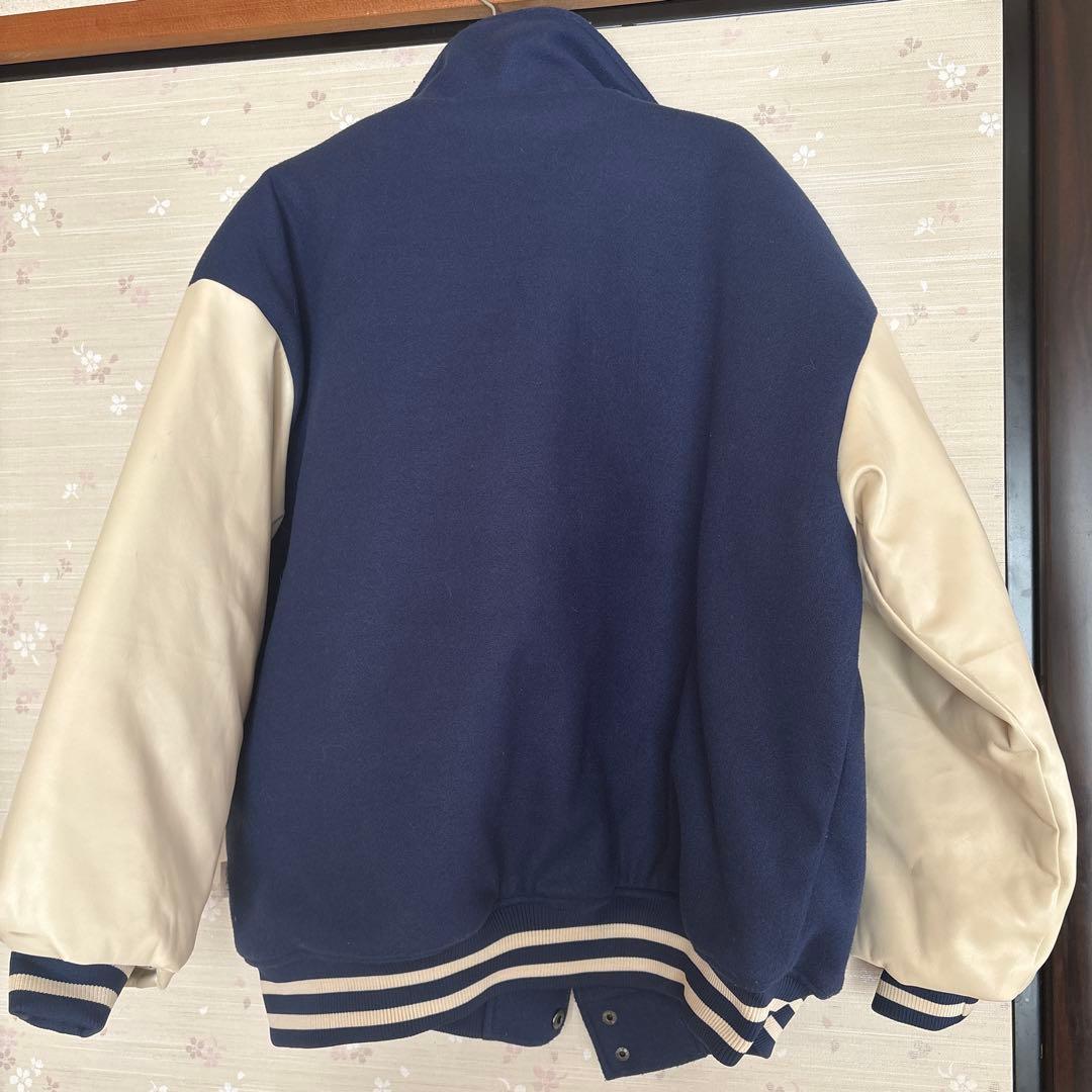 スタジャン ネイビー アイボリー M刺繍 - メルカリ