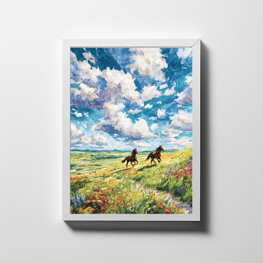 A4草原を駆ける茶色の馬たち｜19世紀風ロマンチック風景アート - メルカリ
