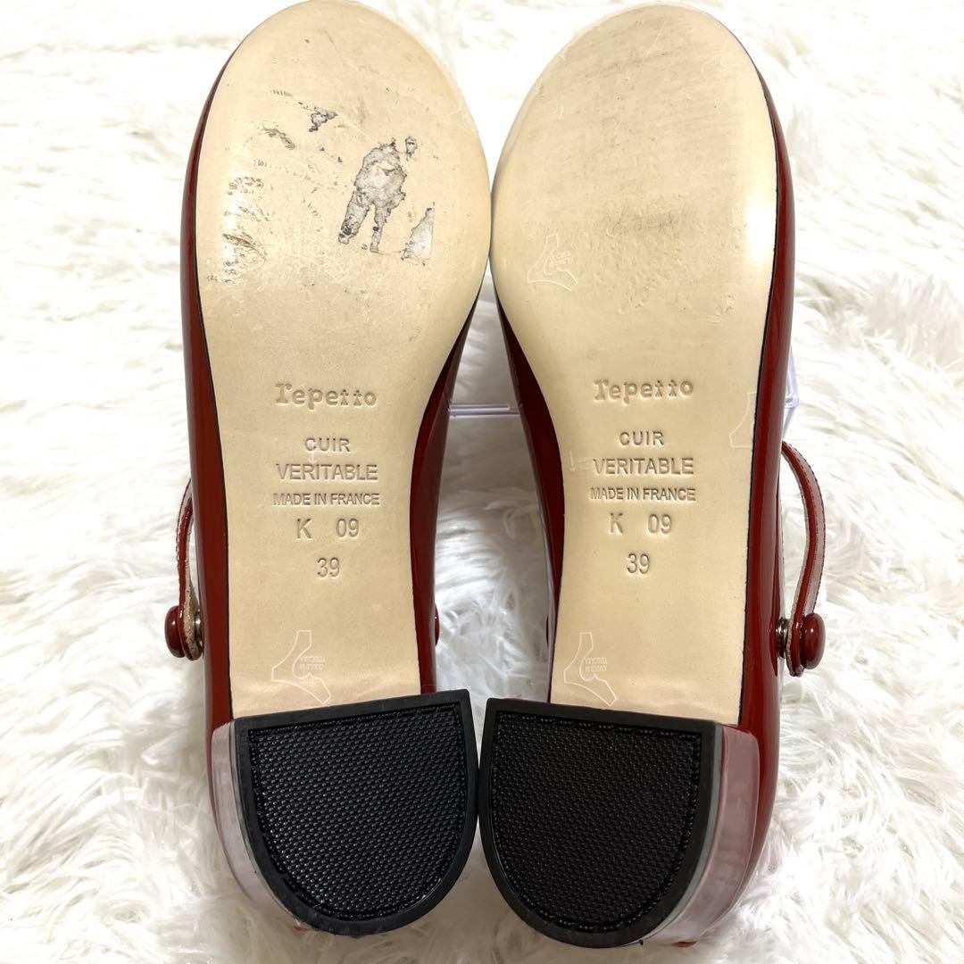 極美品 レペット パンプス エナメル ストラップ ベルト 赤 24.5 バレエ