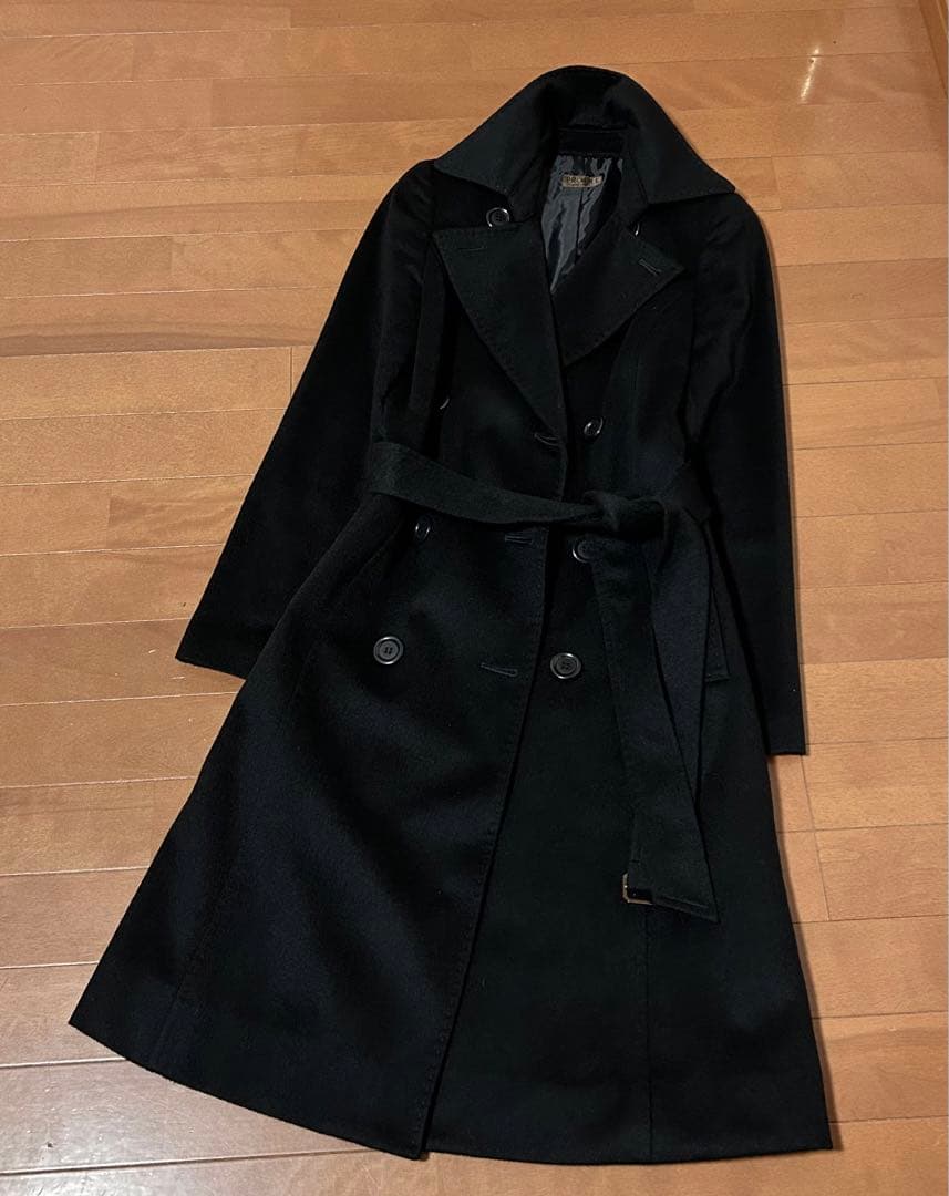 カシミヤ100% ロングコート 黒 ブラック ダブル カシミヤ コート