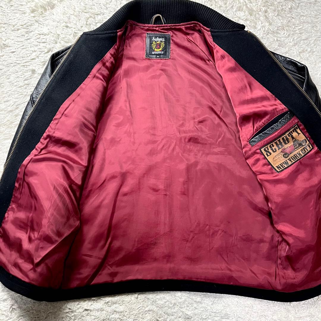 極美品/茶芯✨ショット ファラオジャケット レザー スタジャン 切替