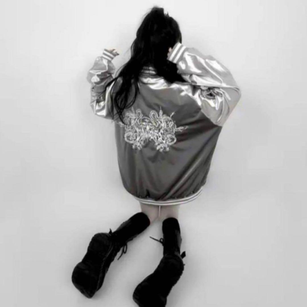 ディムモアール ベロア スカジャン スカル 刺繍 シルバー　地雷系　MA-1 DimMoire【ディムモアール】Messy Bonesベロアスカジャン/Silver