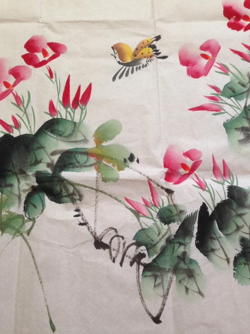 中国書画家劉湘（1963～2020年）氏作花鳥図『春意濃』図 肉筆真作保証