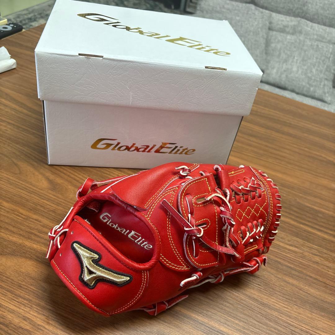 Global Elite 硬式グローブ レッド MIZUNO (ミズノ) 硬式グローブ レッド ケース付 Global Elite 内野用