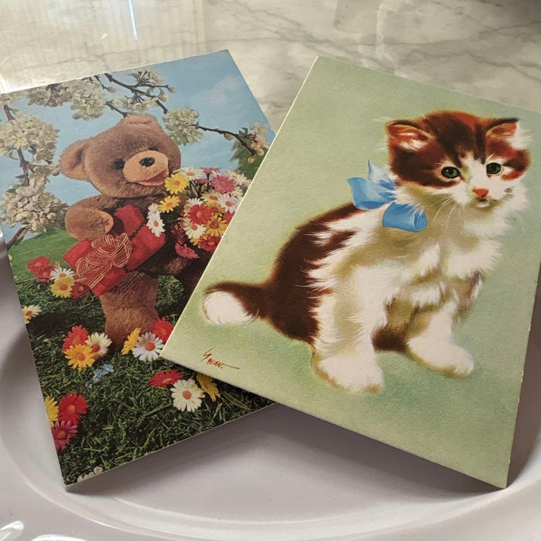 フランス ヴィンテージ ポストカード テディベア et ネコちゃん - メルカリ