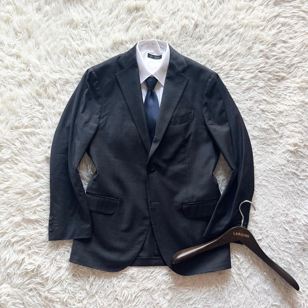 <美品>LARDINI ダークグレー ウール 春夏 ジャケット サイズ48 LARDINI（ラルディーニ） ジャケット テンセル ウール ダイアゴナル