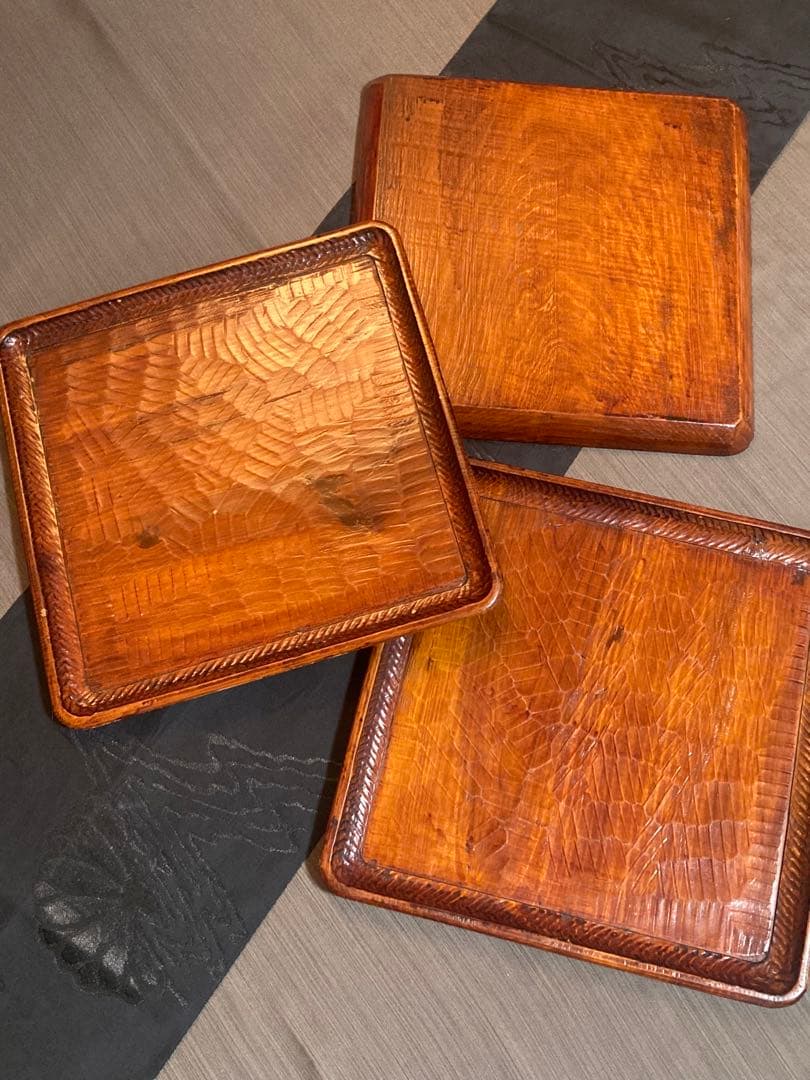 讃岐彫【3枚セット】お盆 香川漆器 四角盆 香川県伝統工芸 正方形 特大