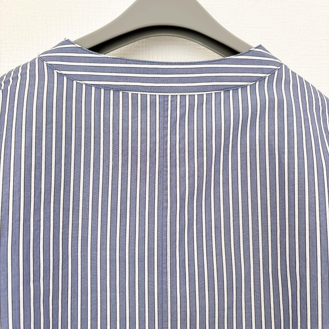 美品 カレンソロジー オーバーサイズ シャツブラウス 青×白 バンド