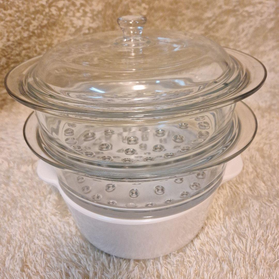 リュミナルク 2段 ガラス蒸し器 セイロ ホワイト - メルカリ