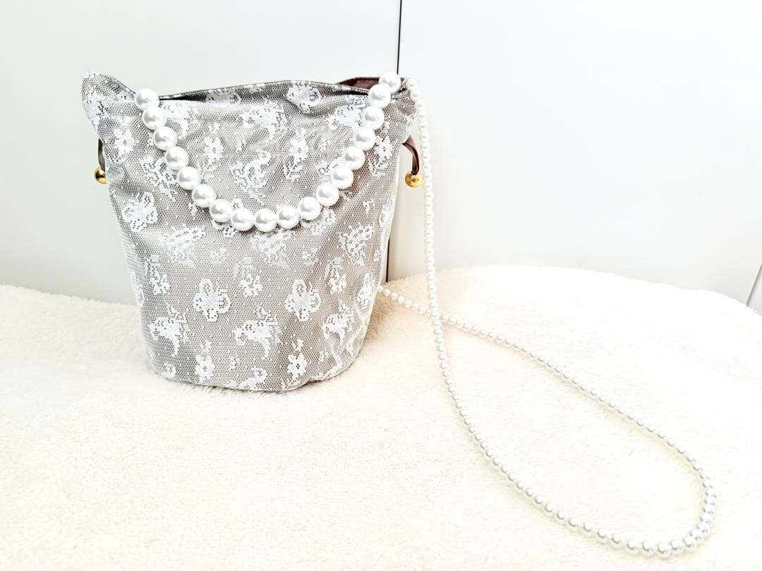 美品 FEIRER フェイラー ハイジ柄 レース巾着 ホワイトベージュ バッグ