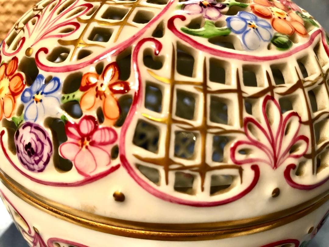 ヘレンド★特大透かしボンボニエール ★超希少★17.5cm☆アンティーク金彩