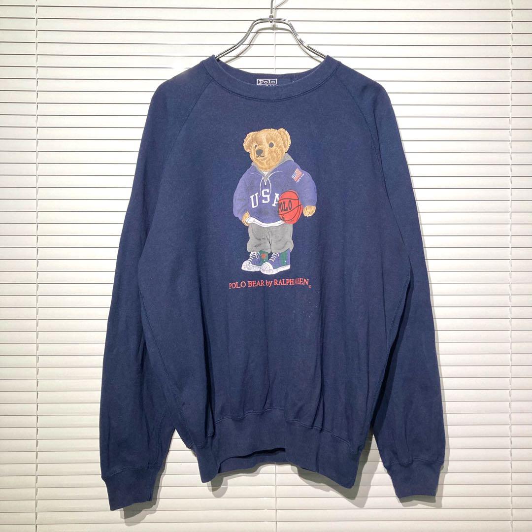 希少】ポロラルフローレン スウェット トレーナー ポロベア バスケ 90s